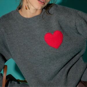 Anthropologie Gray Sweater with Red Heart
